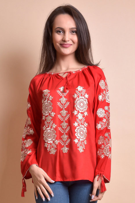 Bluza rosie cu motiv floral auriu Andrada 01 [4]