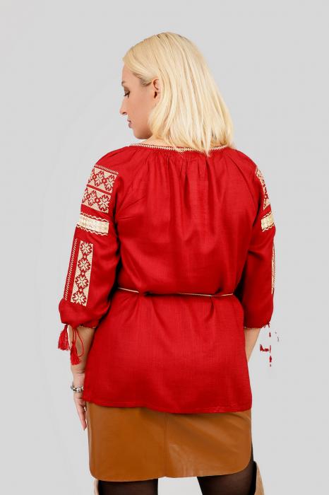 Bluza rosie cu motiv floral auriu Doris 01 [3]