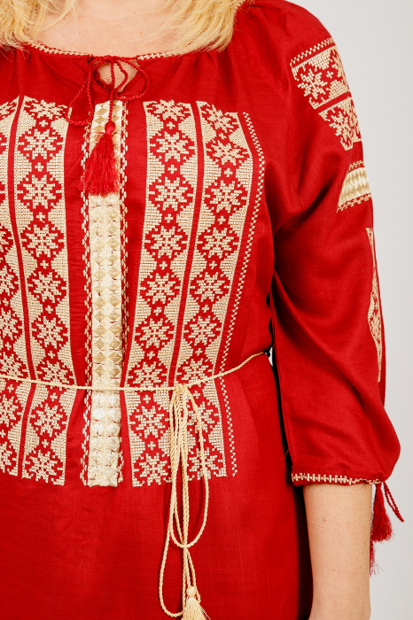 Bluza rosie cu motiv floral auriu Doris 01 [2]