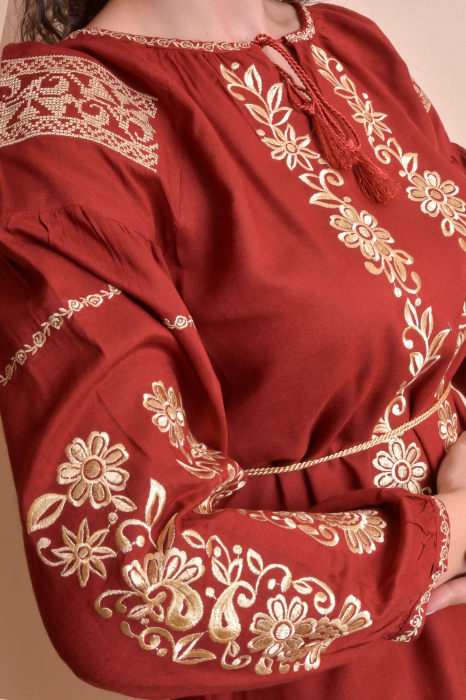 Bluza rosie cu motiv floral auriu Otilia 03 [4]