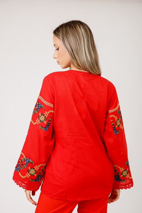 Bluza rosie cu motiv floral multicolor Afrodita 03 [3]