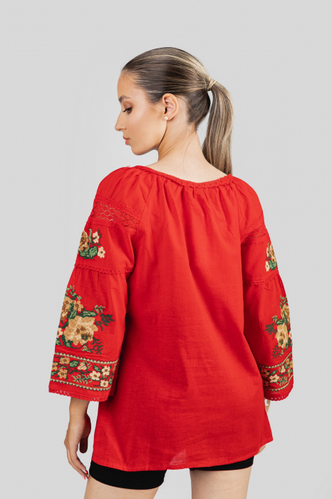 Bluza rosie cu motiv floral multicolor Francesca 04 [3]