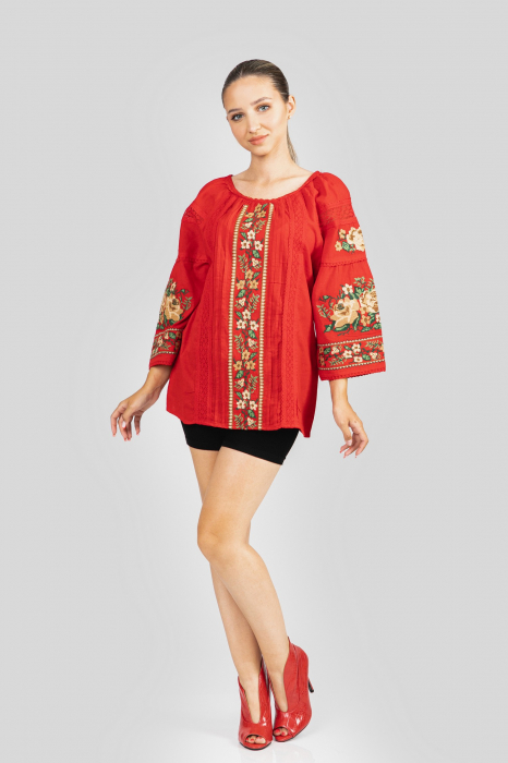 Bluza rosie cu motiv floral multicolor Francesca 04 [5]