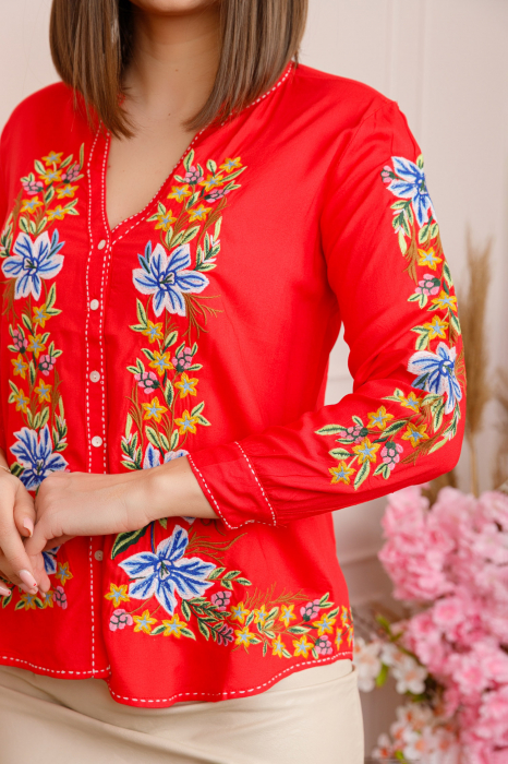 Bluza rosie cu motiv floral multicolor Sabrina [2]