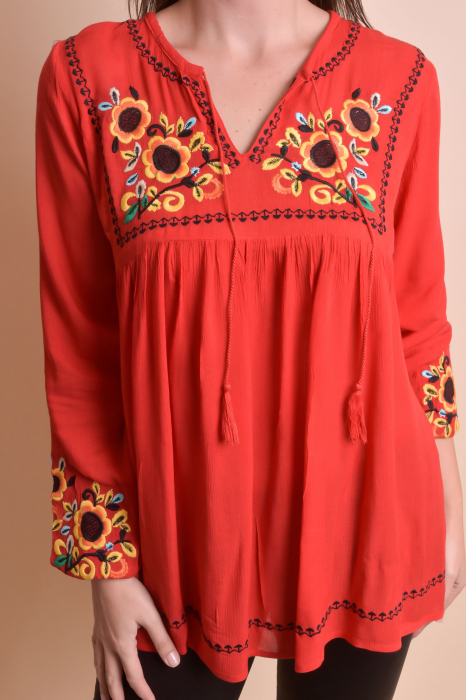 Bluza rosie cu motiv floral multicolor Ingrid 04 [2]
