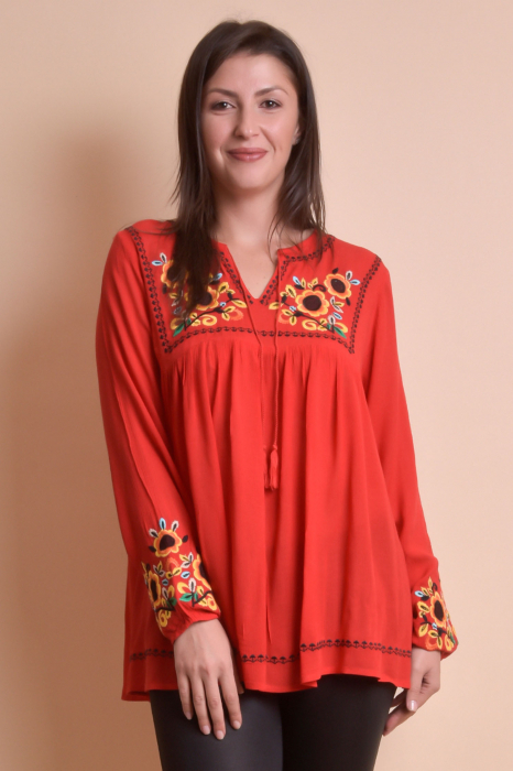 Bluza rosie cu motiv floral multicolor Ingrid 04 [3]