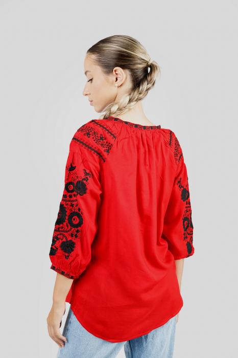 Bluza rosie cu motiv floral negru Fernanda 01 [2]