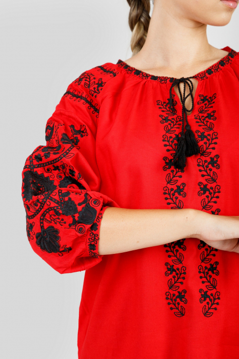 Bluza rosie cu motiv floral negru Fernanda 01 [3]