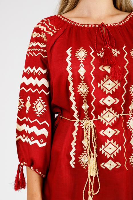 Bluza rosie cu motiv geometric auriu Carmina 01 [2]