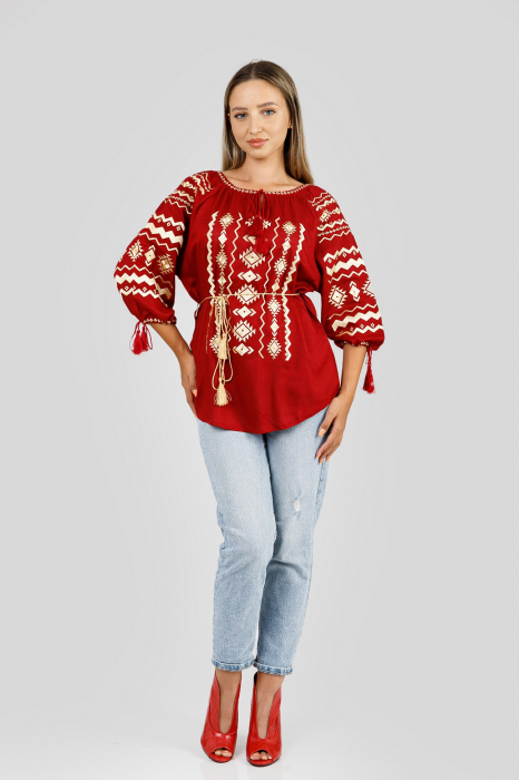 Bluza rosie cu motiv geometric auriu Carmina 01 [4]