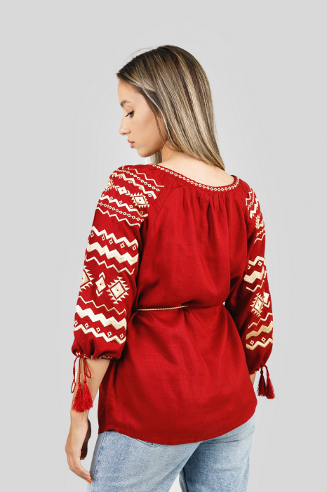 Bluza rosie cu motiv geometric auriu Carmina 01 [3]