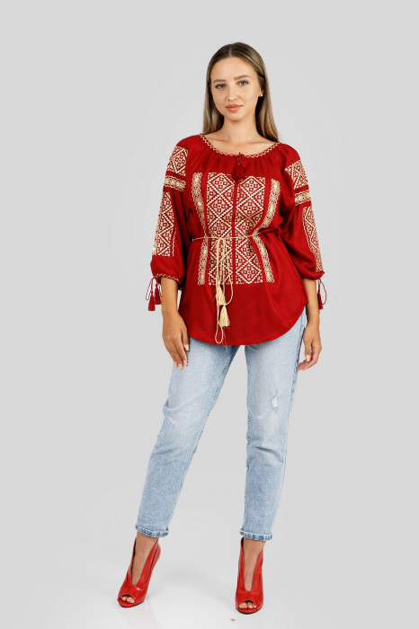 Bluza rosie cu motiv geometric auriu Ines 01 [4]