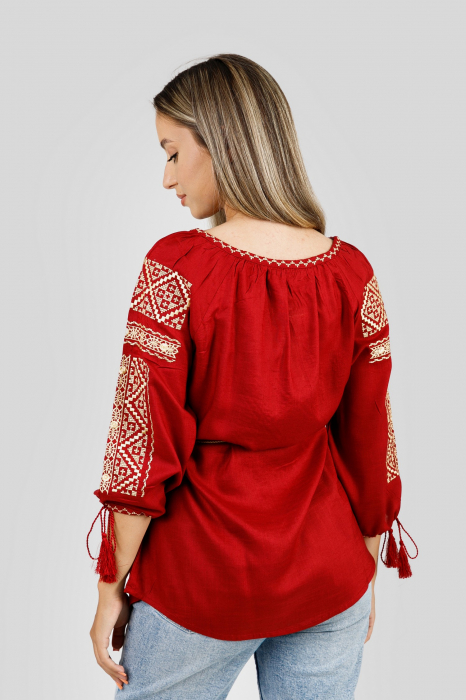 Bluza rosie cu motiv geometric auriu Ines 01 [3]