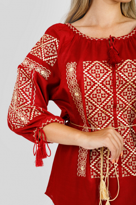 Bluza rosie cu motiv geometric auriu Ines 01 [2]
