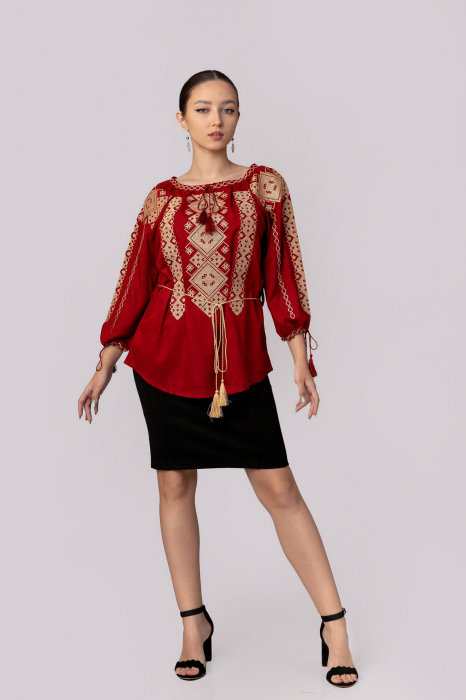 Bluza rosie cu motiv geometric crem Marlena 01 [4]