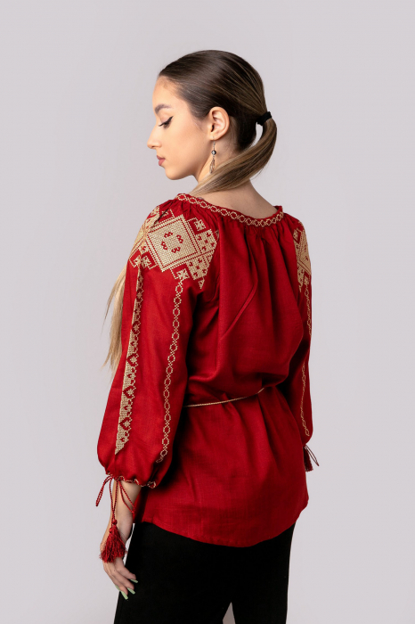 Bluza rosie cu motiv geometric crem Marlena 01 [3]