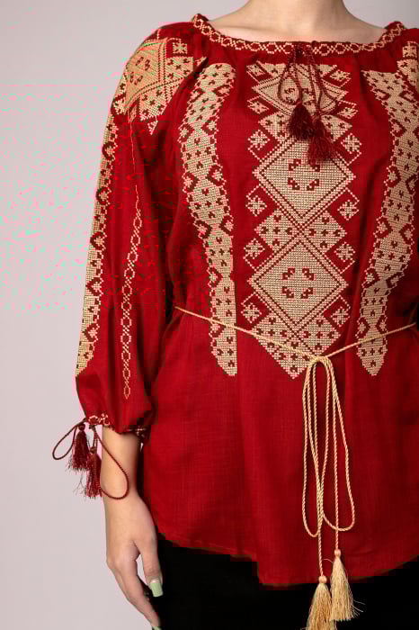 Bluza rosie cu motiv geometric crem Marlena 01 [2]