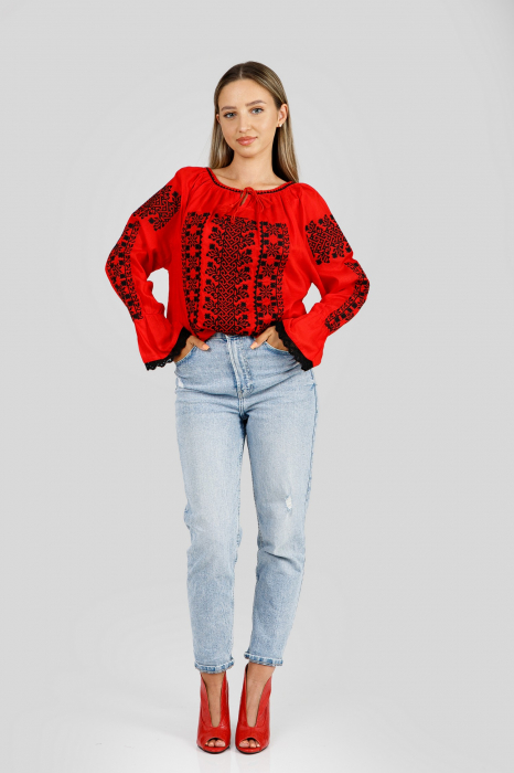 Bluza rosie cu motiv geometric negru Briana [4]