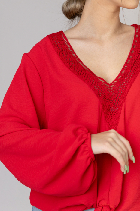 Bluza rosie cu nod in talie [2]