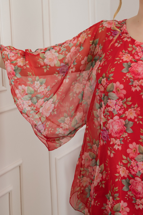 Bluza rosie din voal cu imprimeu floral si maneci fluture [2]