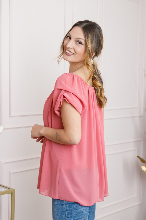 Bluza roz din voal cu maneci bufante [3]