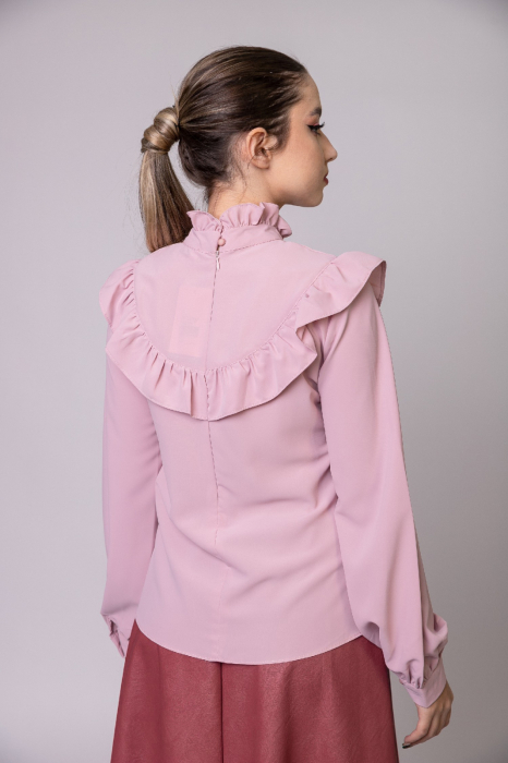 Bluza roz eleganta cu volane si fundita [4]