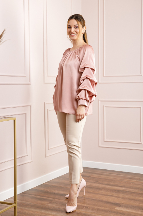 Bluza roz piersica eleganta cu maneci bufante [4]