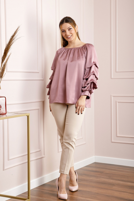 Bluza roz pudrat eleganta cu maneci bufante [4]