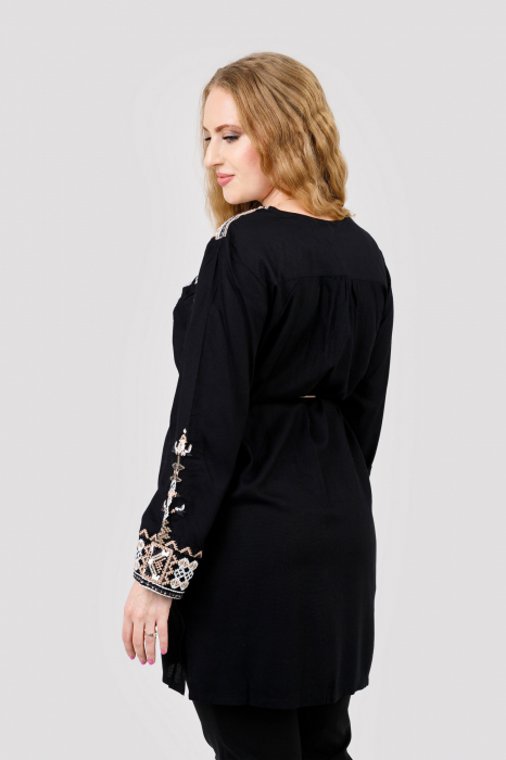 Bluza stil tunica neagra cu motiv geometric crem Matilda [3]