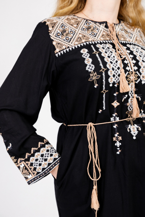 Bluza stil tunica neagra cu motiv geometric crem Matilda [2]