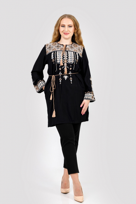 Bluza stil tunica neagra cu motiv geometric crem Matilda [4]