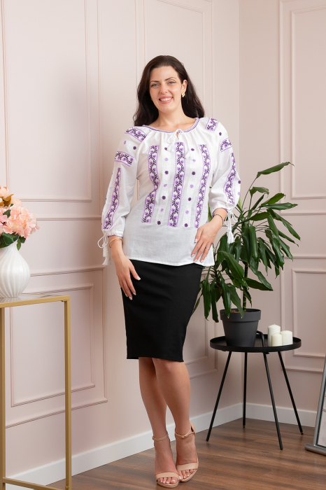 Bluza tip ie alba cu motiv floral mov Timea [4]
