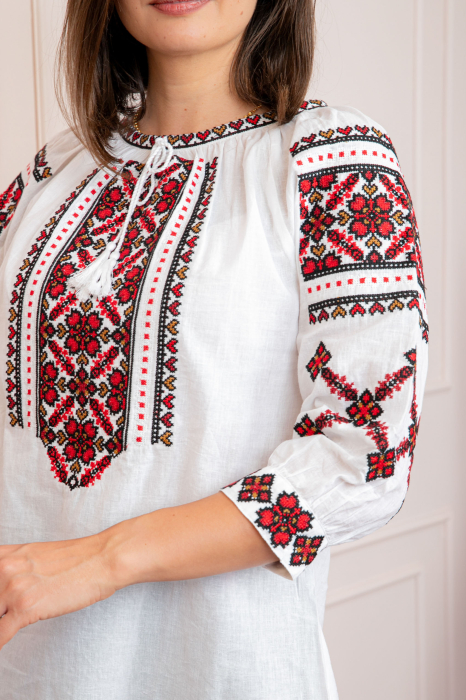 Bluza tip ie alba cu motiv floral rosu Petronela 07 [2]