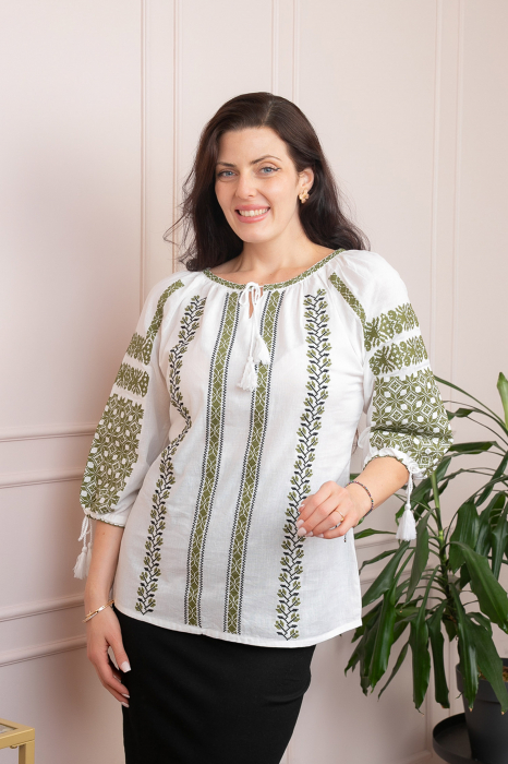 Bluza tip ie alba cu motiv floral verde Isidora [3]