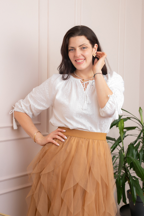 Bluza tip ie alba cu motiv geometric alb Angelina 01 [3]