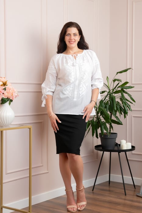 Bluza tip ie alba cu motiv geometric alb Leonora [4]