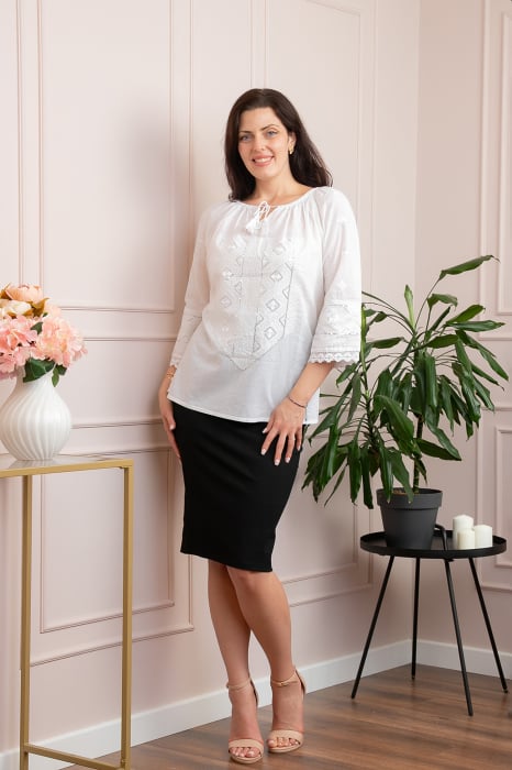 Bluza tip ie alba cu motiv geometric alb Minerva 05 [4]
