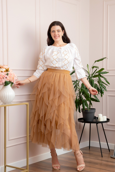 Bluza tip ie alba cu motiv geometric auriu Tiana [4]