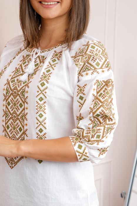 Bluza tip ie alba cu motiv geometric crem Melinda 02 [2]