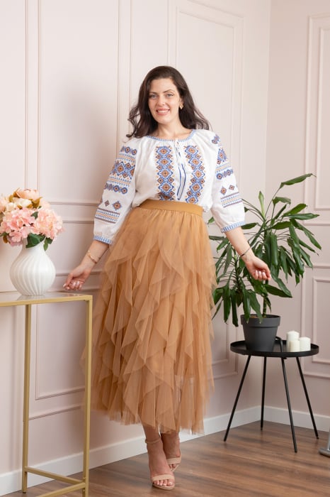 Bluza tip ie alba cu motiv geometric multicolor Ela [4]