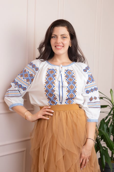 Bluza tip ie alba cu motiv geometric multicolor Ela [1]