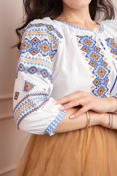 Bluza tip ie alba cu motiv geometric multicolor Ela [2]