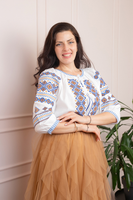 Bluza tip ie alba cu motiv geometric multicolor Ela [3]
