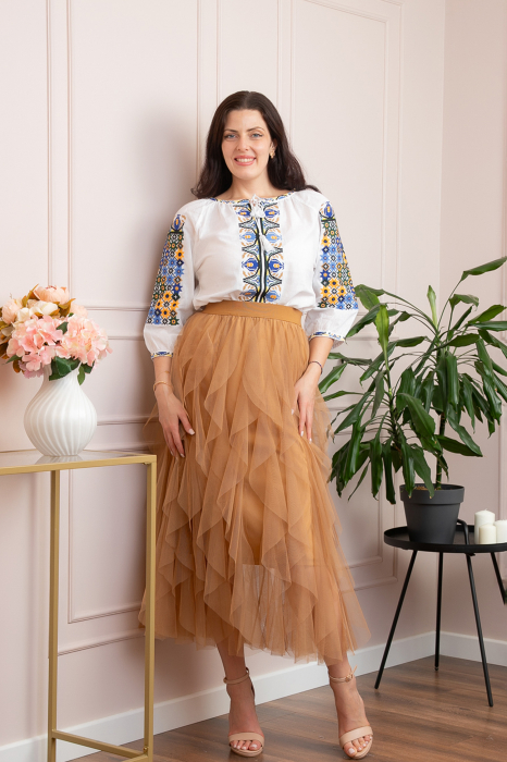 Bluza tip ie alba cu motiv geometric multicolor Svetlana [4]