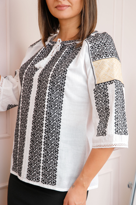 Bluza tip ie alba cu motiv geometric negru Dora [2]