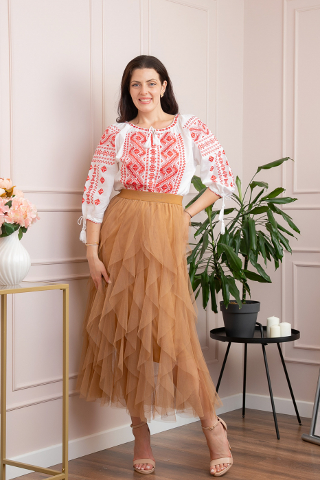 Bluza tip ie alba cu motiv geometric rosu Minerva 04 [4]