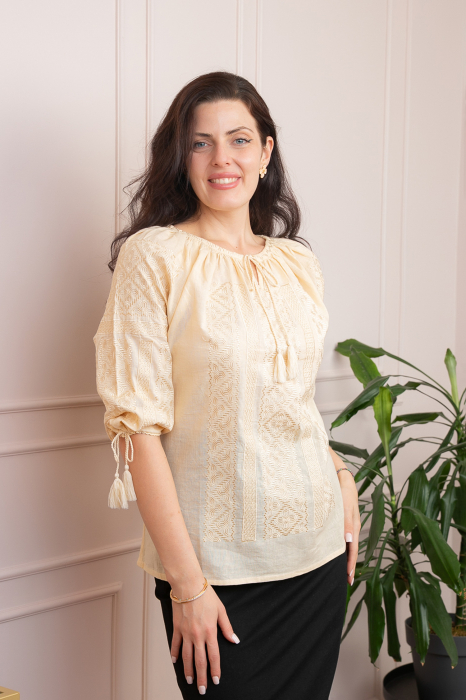Bluza tip ie crem cu motiv geometric auriu Angelina 02 [3]