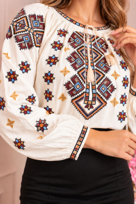 Bluza tip ie crem cu motiv geometric maro Isabela 02 [2]