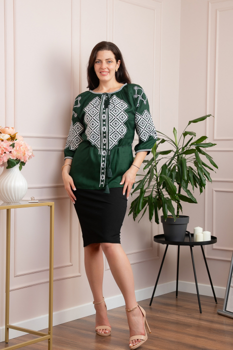 Bluza tip ie verde cu motiv geometric alb Eleonora [4]