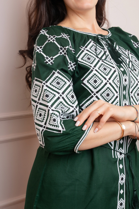 Bluza tip ie verde cu motiv geometric alb Eleonora [2]